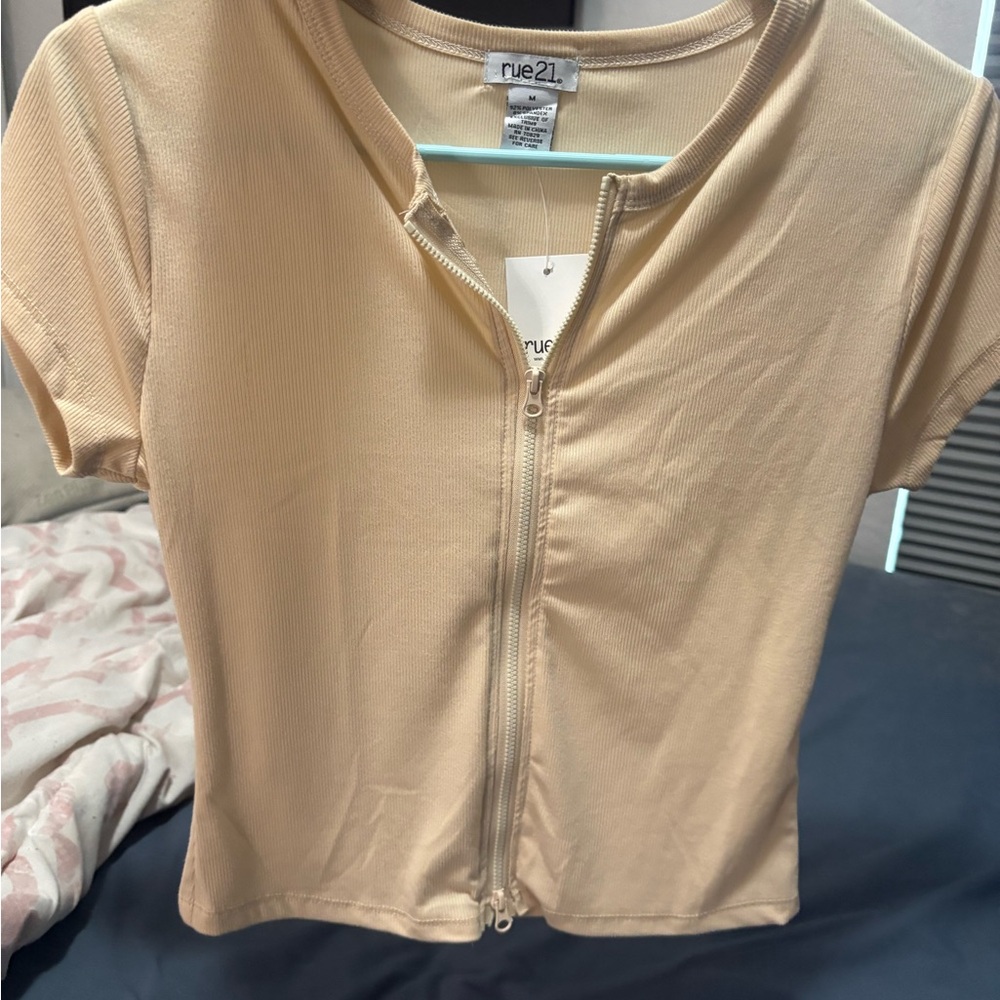 Rue21 Tan Fitted Buttoned Polo Blouse